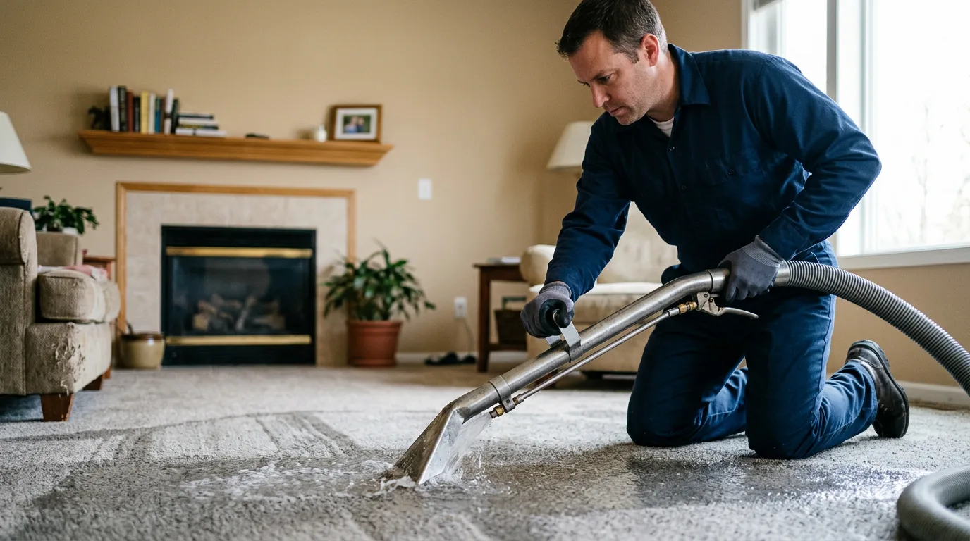 Water damage restoration technician working near Wauconda, IL